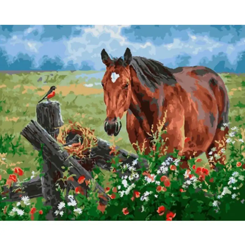 番号によるHUACAN絵画キャンバス上の馬の描画手描きの絵画アートギフト番号によるDIY写真動物キット家の装飾