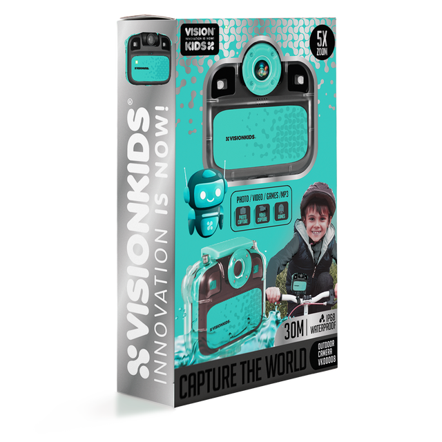 Vision Kids Waterproof Action Camera with Full HD 170 Wide Angle CMOS Sensor MicroSD Support for Ages 3-6