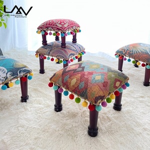 Exoticism Sofa Stool Wood Frame with Fabric Living Room Bedroom Ottoman square Stool Simple Home <strong>Small</strong> <strong>Footstool</strong> - Product Image 2