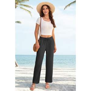 Conjunto de pantalones cortos de dos piezas de lino informal de verano para mujer 2025, ajuste holgado por encima de la rodilla, talla XS, MOQ 2 uds. - Product Image 3