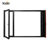 Ventana Abatible Moderna de Aluminio Negro con Panel de Ventilación y Rejilla, Perfil Delgado para Sala de Estar, Dormitorio y Cocina
