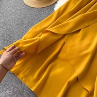 Nouvelle Robe à Taille Unique Couleur Unie à Bords Volantés, Robe Courte à Manches Bulles et Tempérament, Robe Irrégulière à Lacets