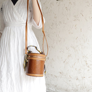 July 7th Bamboo Woven Bucket Bag 7 Inch Portable Crossbody Bag For Women Everyday Use - Product Image 1