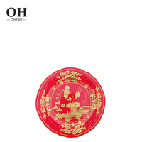 Assiette de présentation en céramique rouge à motifs floraux, très vendue, pour mariage, service de vaisselle en porcelaine fine multicolore, nouvelle assiette à dîner à motif floral doré