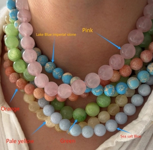 Collana di Perle in Pietra Naturale 8-10mm, Collana di Perle Rotonde Colorate, <span class=keywords><strong>Gioielli</strong></span> in Acciaio Inossidabile PVD, Regalo per Donne - Product Image 6