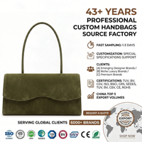 Sac à main en daim vert olive avec rabat et poignée arquée, élégant et chic pour femme, imprimé pompon, personnalisable OEM