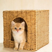 Boîte de rangement tressée pour chat, Niche tressée toutes saisons pour chat, Niche pour chat de salon au sol