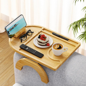 Plateau d'accoudoir en bambou avec support pour téléphone et porte-gobelet, pliable et portable pour pouf, usage domestique - Product Image 1