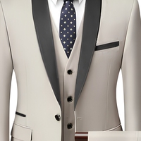 Costume 3 pièces pour homme gris clair et noir, revers contrastant en satin, coupe ajustée, pour mariage, cérémonie, smoking, veste, gilet et pantalon