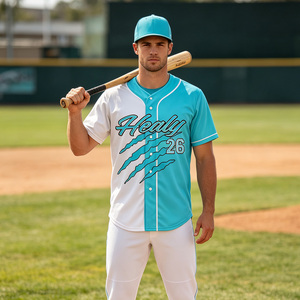 T-shirt de baseball pour homme à blocs de couleur, haut de softball à manches courtes boutonné avec logo, respirant, uniforme sportif personnalisé - Product Image 2