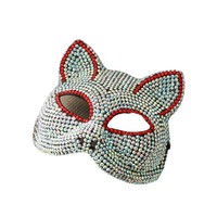 Masque de mascarade en strass fait main en forme de visage de chat, accessoire de costume pour fête d'Halloween, vente en gros, personnalisable, directement de l'usine