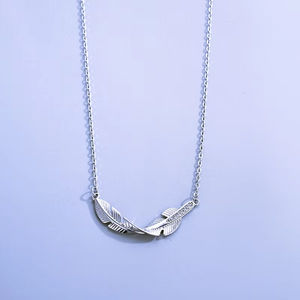 फैशन गहने 925 स्टर्लिंग चांदी की लंबाई 40 + 5 सेमी चेन 3 ए ज़िरकॉन पंख चोकर्स हार - Product Image 5