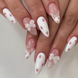 <span class=keywords><strong>Uñas</strong></span> postizas acrílicas <span class=keywords><strong>francesas</strong></span> cuadradas de cobertura completa, hechas a máquina, con diseño de mariposa azul, 24 unidades/caja, decoración de perlas de dos tonos, pegamento a granel - Product Image 2