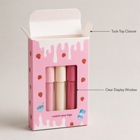 Aardbeiroze melkdruppelvormige luxe geschenkverpakking met opdruk voor cosmetica, make-up en beautyproducten, vouwkarton met venster.