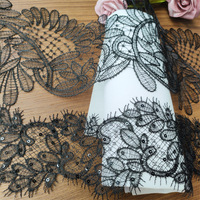 Jupe de robe de mariée noire et blanche brodée en dentelle ajourée, ourlet long en filet avec perles et broderie hydrosoluble DIY JS