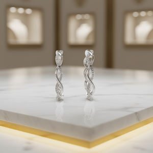 Orecchini a Cerchio di Lusso in Oro Bianco con Diamanti per Donne, Argento 925, Incastonatura Geometrica, per Uso Quotidiano - Product Image 2