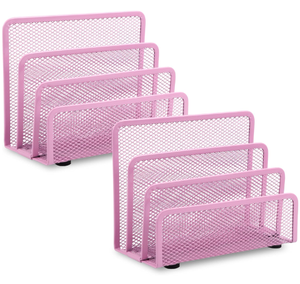 Organisateur de courrier de bureau, porte-documents, trieur de lettres avec 3 compartiments verticaux en métal maillé pour la maison ou le bureau, rose - Product Image 1