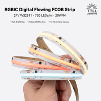 Светодиодная лента 24В WS2811 RGBIC COB, 720 светодиодов/м, 20Вт/м, высокая яркость, гибкая лента FCOB с цифровым эффектом потока для рекламных вывесок
