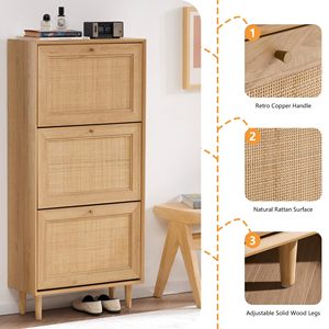 <strong>Shoe</strong> <strong>Storage</strong> With 3 Flip Drawers Hidden Freestanding <strong>Shoe</strong> Rack With Natural <strong>Rattan</strong> Doors Narrow Bamboo <strong>Shoe</strong> Cabinet - Product Image 3