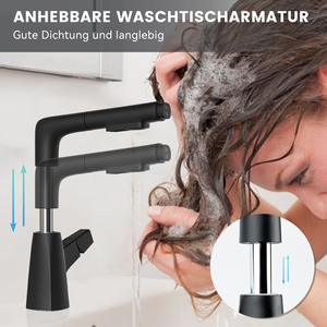 Grifo de Baño Moderno de Acero Inoxidable Negro con Caño Extraíble, Giratorio 360°, 2 Modos de Rociado, Manguera de 150 cm para Lavabo - Product Image 3