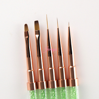 Private Label Nail Supplies Vert Strass Poignée Double Extrémité UV Gel Liner Brosse Poudre Acrylique Nail Art Ensemble de Pinceaux