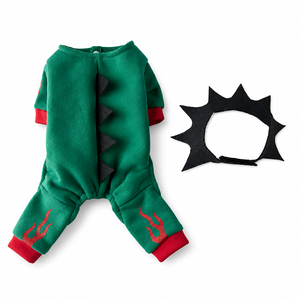 MEIQIPETBABY Costume d'hiver pour chien, motif dinosaure flamme verte, combinaison quatre pattes, imprimé <span class=keywords><strong>feu</strong></span>, col <span class=keywords><strong>noir</strong></span> à pointes, en polyester, pour petits chiens - Product Image 1