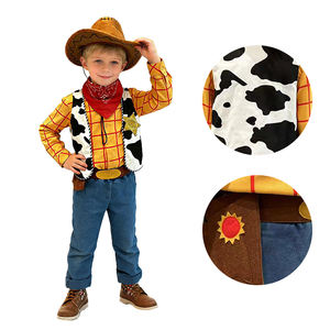 زي رعاة البقر الغربي للأطفال: قميص مخطط، سترة بنقشة بقرة، جينز، قبعة، باندانا لحفلات الهالوين والتنكر، خدمة OEM/ODM، سعر الجملة - Product Image 3