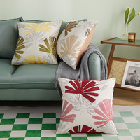 Housse de coussin décorative de luxe en jacquard aspect lin, série Feuilles, pour canapé et maison