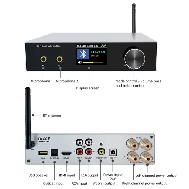 CL-600B Metal Professional Karaoke HIFI Amplifier with for 5.0 & AirPlay | Microphone RCA & ARC Subwoofer Home Theater