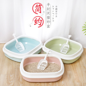 批发椭圆形猫砂盆高边防溅设计半封闭塑料材质包括猫铲马桶配件 - Product Image 1