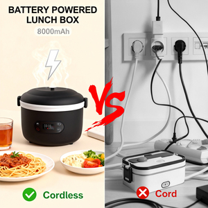 Boîte à lunch chauffante sans fil multifonction avec batterie intégrée, chargeur de téléphone d'urgence, minuterie numérique et contrôle de la température - Product Image 4