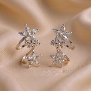 Orecchini a polsino a forma di fiore in oro rosa, argento 925, con cristalli taglio marquise e strass incastonati a griffe, gioielli romantici da donna per matrimonio - Product Image 2