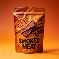 Kantong Kemasan Makanan Segel Panas Matte dengan Jendela, Plastik Cetak Kustom, Zipper Datar, Ziplock, untuk Daging Kering Biltong Jerky Sapi