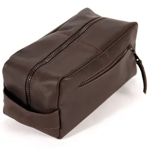 leather Toiletry Bag for men , Shaving and Grooming Kit bag for Travel, Bathroom Cosmetic Pouch Case