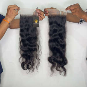 Vente en gros extensions de cheveux humains temple indien brut Bodywave bouclés dentelle fermeture ondes profondes faisceaux avec HD dentelle fermeture - Product Image 1