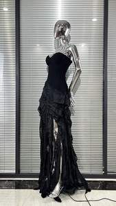 Nuovo Abito <span class=keywords><strong>da</strong></span> <span class=keywords><strong>Sera</strong></span> Elegante Stile Celebrità Senza Spalline con Scollo a V e Schiena Scoperta, con Volant e Motivo Floreale, Maxi in Pizzo Naturale XS - Product Image 5