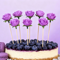Décoration de gâteau en forme de fleur, tissu polyester, piquet en bois de bambou, couleurs mélangées, 140 mm, vente en gros