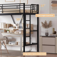 Lit d'appartement moderne et minimaliste en fer forgé avec design surélevé détachable et assemblable, support pliant et table inférieure