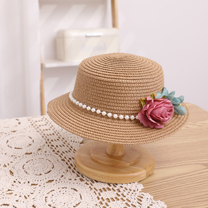 Commercio all'ingrosso alla moda di perle per bambini cappelli di paglia da sole vacanze estive borsa da spiaggia e cappello Set - Product Image 5