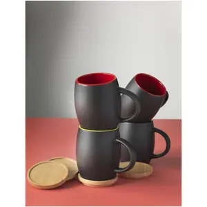 Tasse en céramique en forme de cœur avec couvercle en bois, pour la vente au détail - Product Image 4
