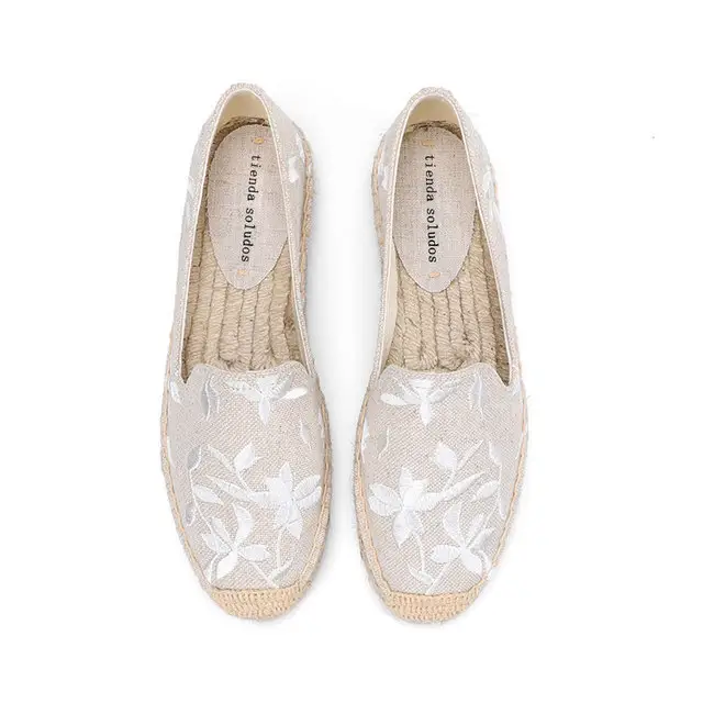 Hot sale comfortable embroidered platform espadrilles floral pattern ladies flat shoes
