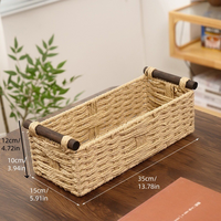 Panier de rangement en osier tressé, bac rectangulaire avec poignée en bois, imitation rotin, fait main, décoratif, pour comptoir, papier toilette