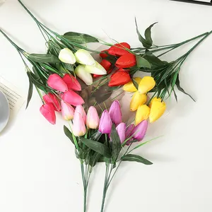Hot Sale Artificial Flowers 6 Heads Tulip Flower Bouquet Foam Tulip For Outdoor Decoration