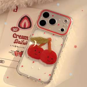 Suitable <b>for</b> <b>iPhone</b> 17 Pro Max, cartoon 3D cherry transparent soft case, precise cutouts, full coverage, shockproof phone case - Product Image 1
