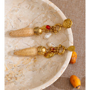 Boucles <span class=keywords><strong>d</strong></span>'oreilles pendantes JINYOU 2078 au design unique, en acier inoxydable, avec breloque œil de coquillage et motif bambou tressé, idéales pour un cadeau - Product Image 5