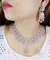 Parure de bijoux de mariée tendance pour femme en laiton plaqué argent, collier, boucles d'oreilles, mang tikka, pour fiançailles, mariage, fête, faite à la main, en gros