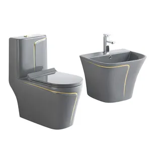 Hotel luxury grey color bathroom wall hung basin inodoro one piece toilet bowl modern toilet set