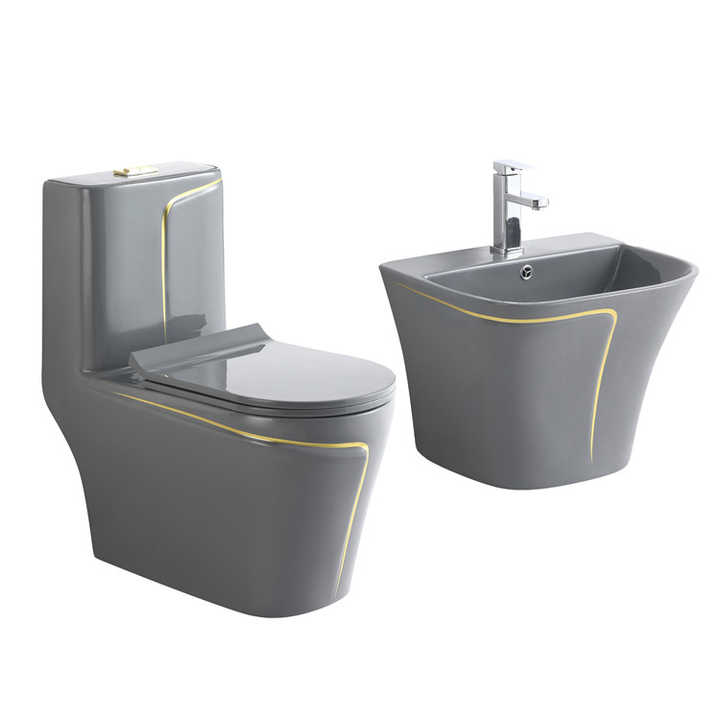 Hotel Luxury Grey Color Bathroom Wall Hung Basin Inodoro