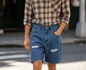 Shorts Bermuda en jean déchiré pour homme, taille mi-haute, fermeture boutonnée, style décontracté, 100 % coton, pour l'été - Product Image 5