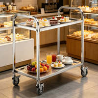 Chariot de service alimentaire double couche en tube carré pour buffet et restaurant, en acier 304 201, chariot de cuisine mobile